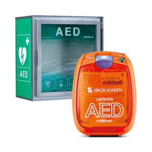 Pakettitarjous: Nihon Kohden Cardiolife AED-3100 defibrillaattori ja CA HSS100 defibrillaattorikaappi